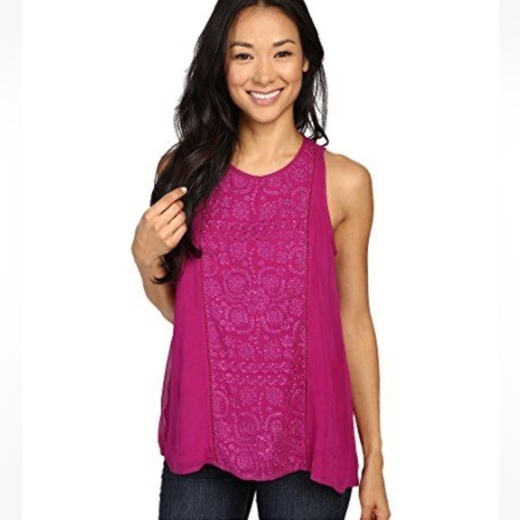 Lucky Brand Top S Embroidered Floral Boho Flowy Office Casual Pink Purple Girly - Picture 10 of 10